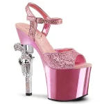 Pleaser REV709 7″ Pink Embellished Gun Heels