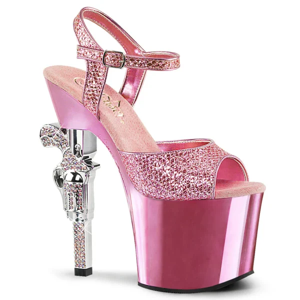 Pleaser REV709 7″ Pink Embellished Gun Heels