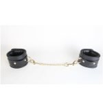 love in leather HAN048GLD 1 padded leather wrist cuffs lockable buckle front gold hardware fetish